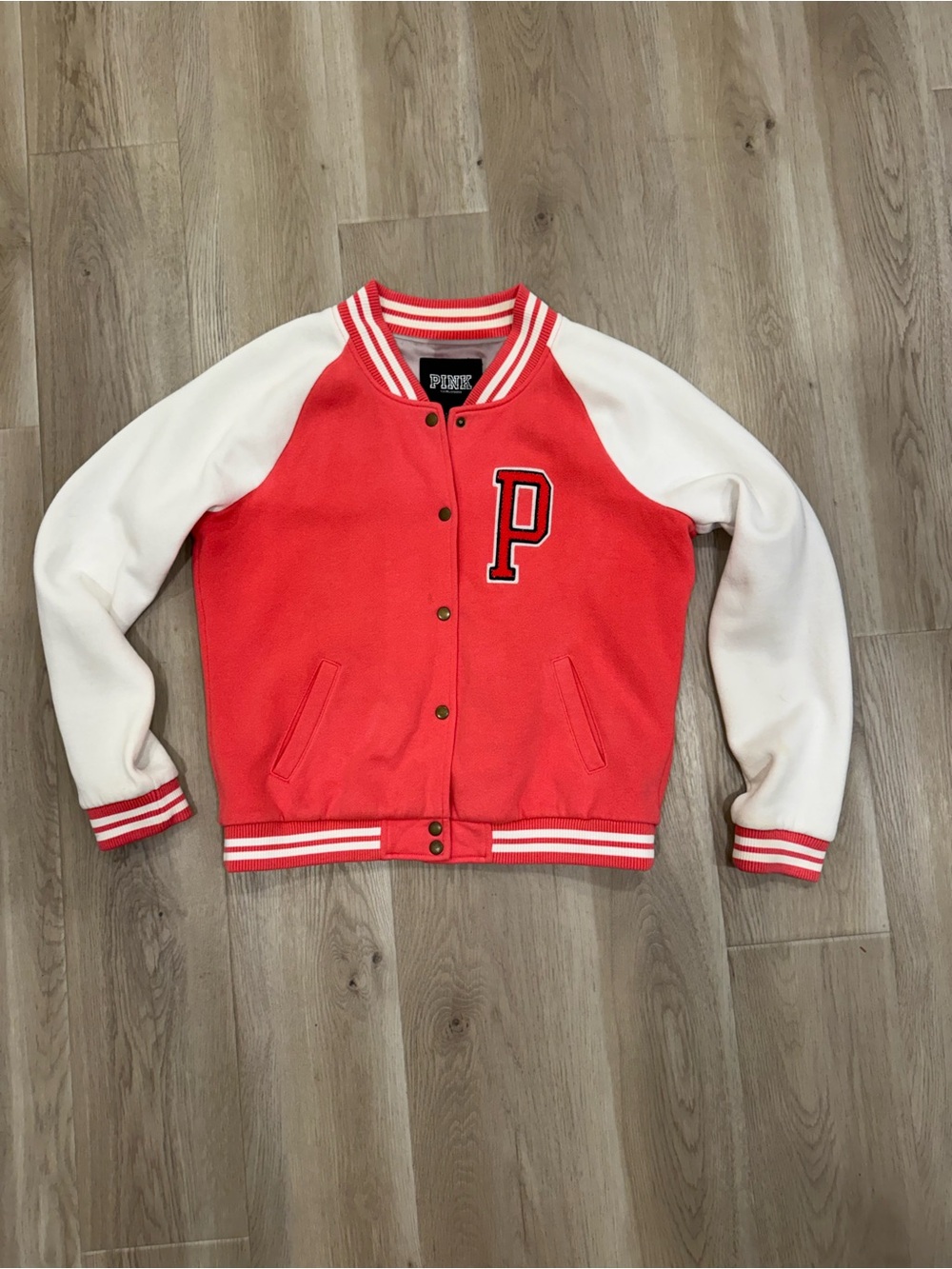 2013 Victoria's Secret PINK Varsity Jacket Pink & White Oversized Y2K Size Large